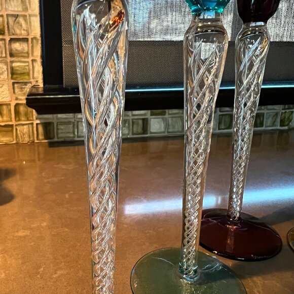 Stuart Lot 5 Long Stem Cordial Flute IONA AIR TRAP SPIRAL TWIST Colorful Crystal - Picture 13 of 16